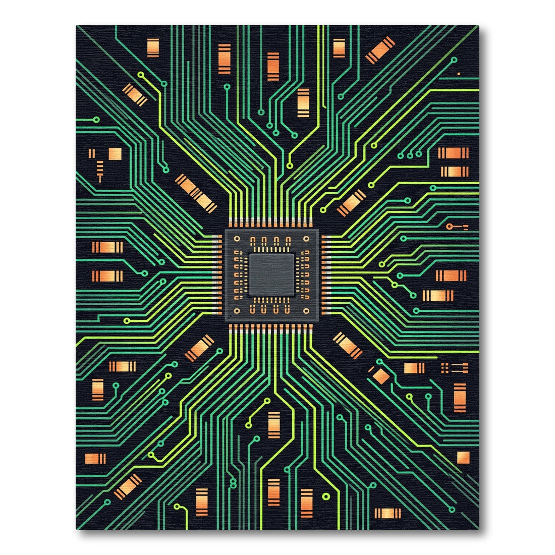 Circuit Board Green Tech Lines Rug