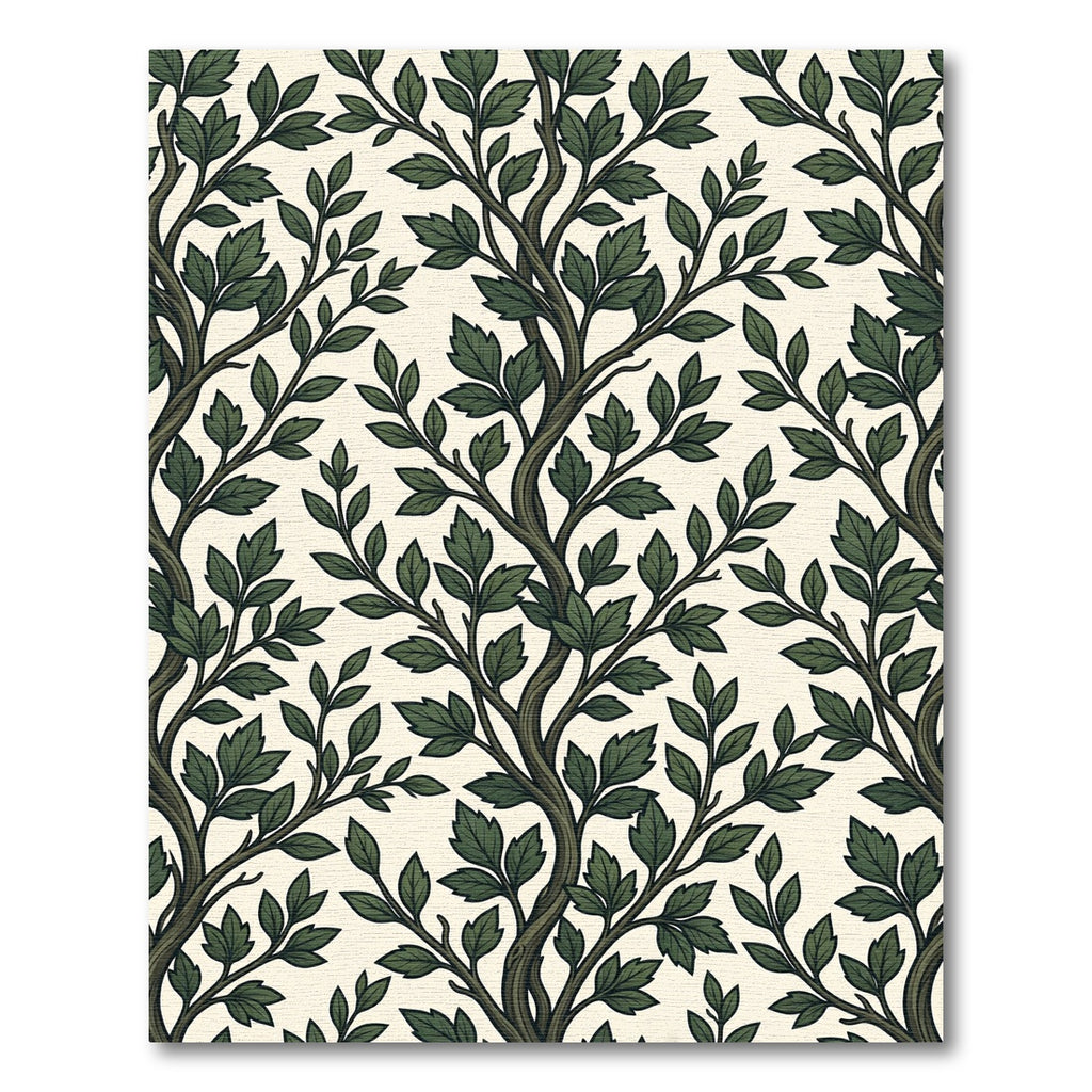 Earthy Forest Green Botanical Leaf Art Rug