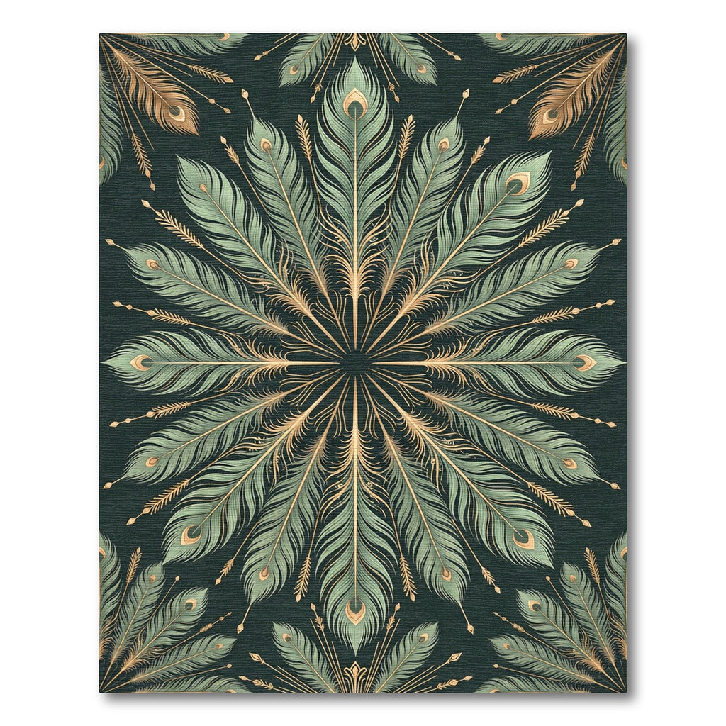 Emerald Gold Peacock Feather Fan Rug