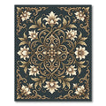 Elegant Gold Floral Damask Charcoal Rug