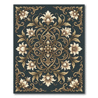 Elegant Gold Floral Damask Charcoal Rug