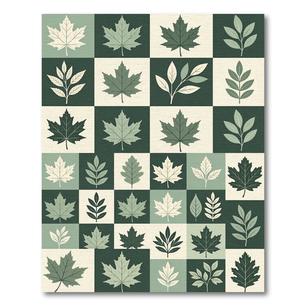 Sage Green Botanical Leaf Grid Rug