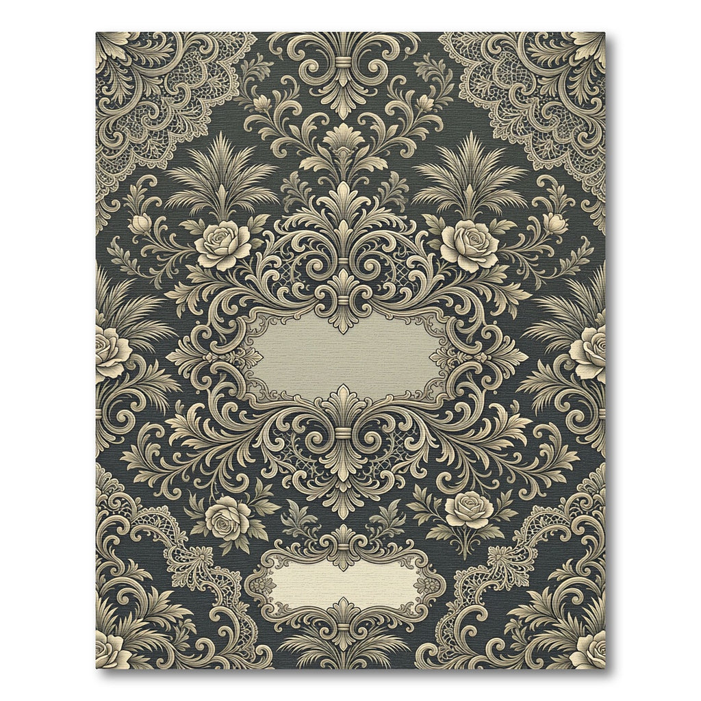 Elegant Charcoal Silver Floral Damask Arrangement Rug