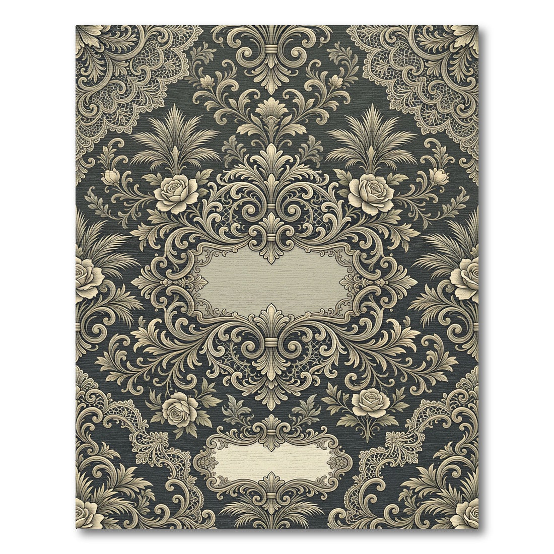 Elegant Charcoal Silver Floral Damask Arrangement Rug