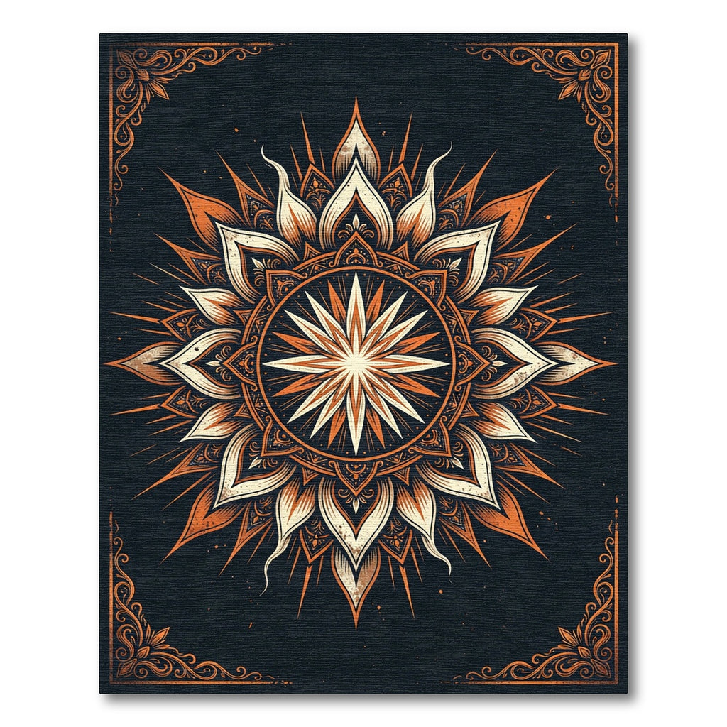 Ornate Terracotta Black Celestial Sun Medallion Rug