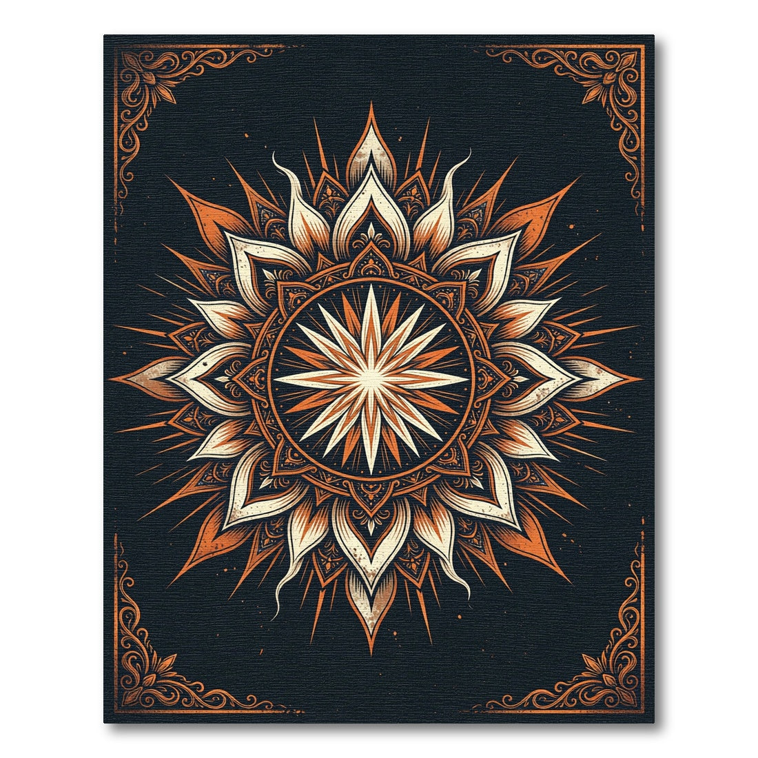 Ornate Terracotta Black Celestial Sun Medallion Rug