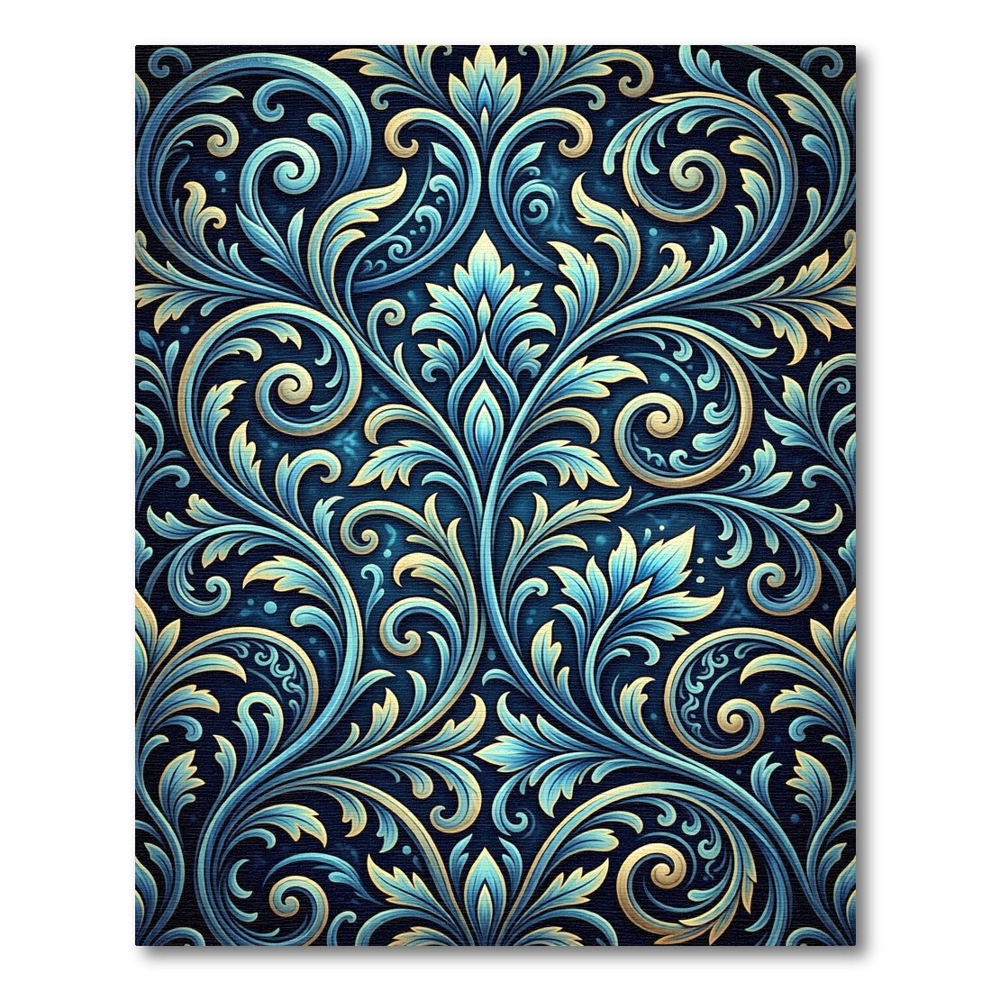 Ornate Blue Gold Acanthus Scroll Rug