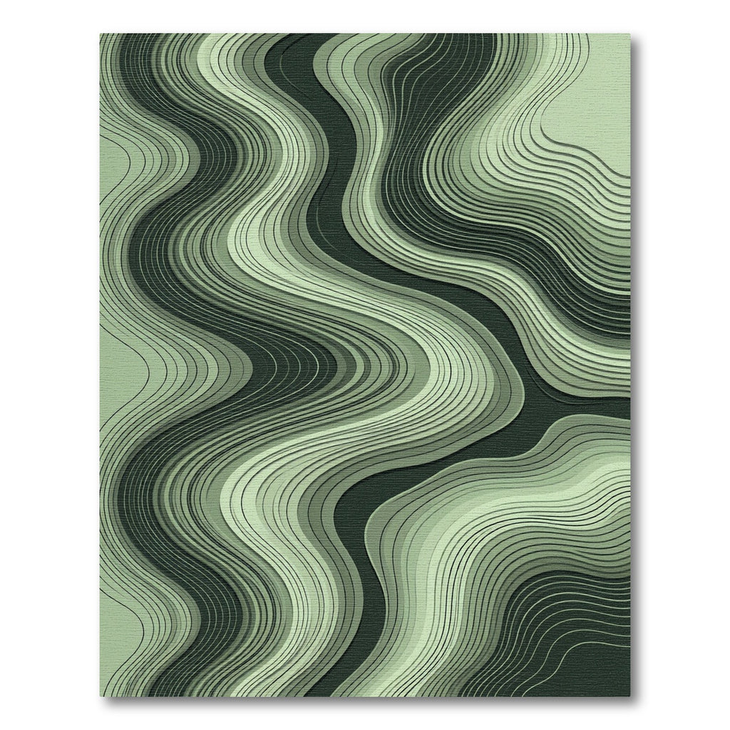 Modern Sage Green Layered Wave Rug