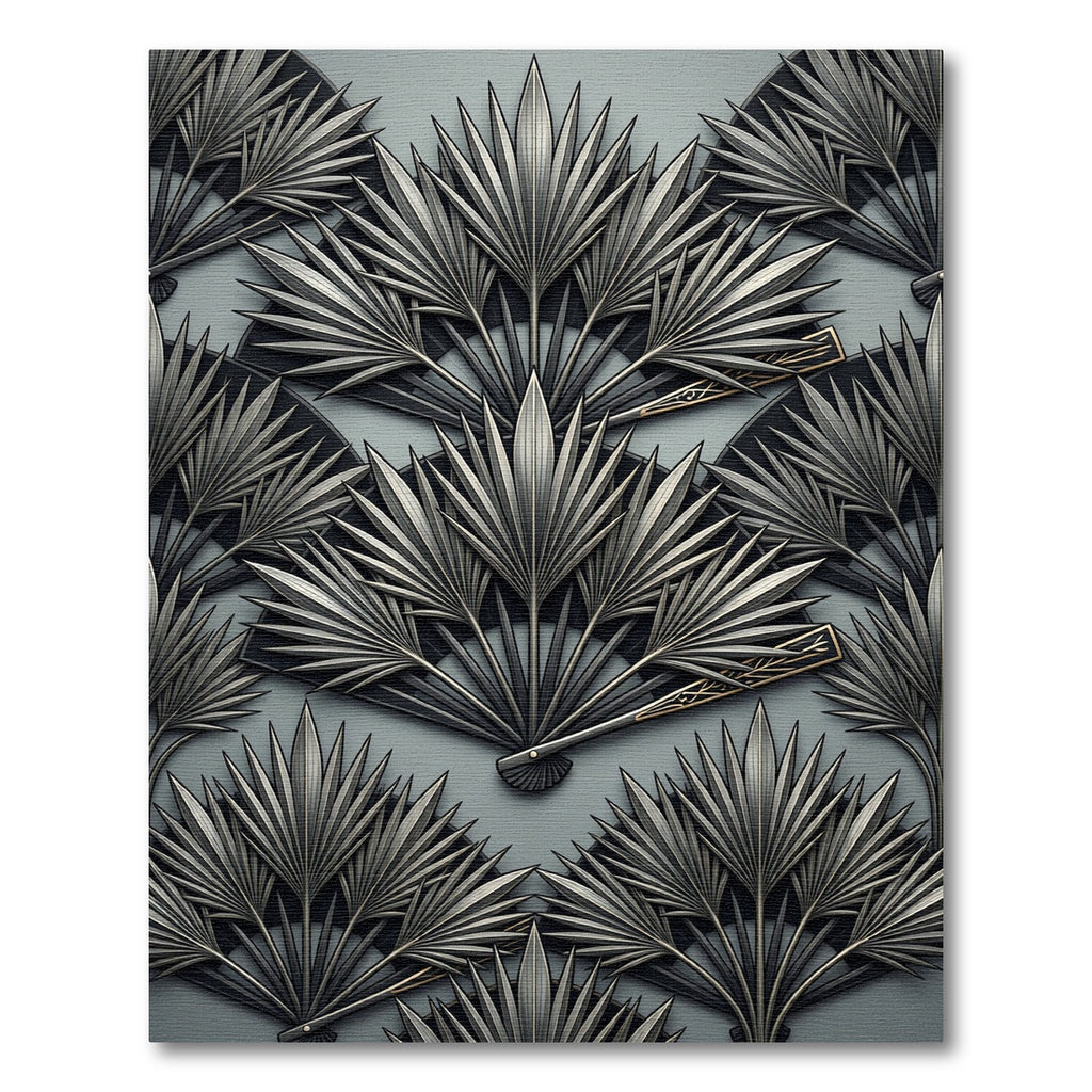 Art Deco Gray Fan Palm Rug