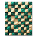 Gold Emerald Chessboard Cubes Rug