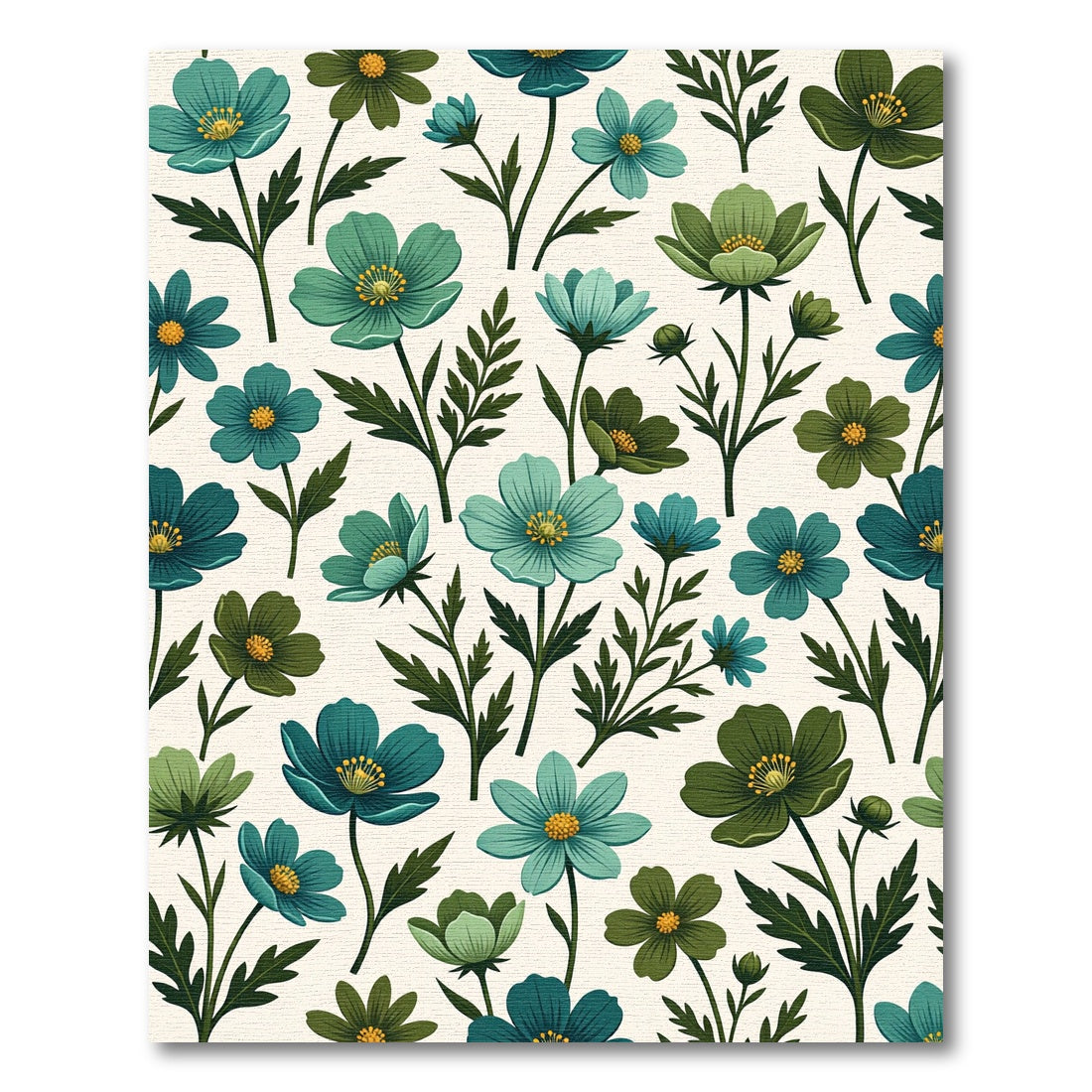 Teal Green Floral Botanical Composition Rug