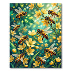 Vibrant Golden Bee and Floral Meadow Rug