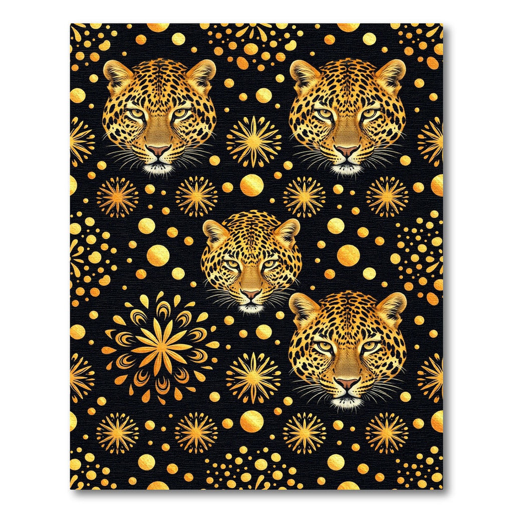 Golden Leopard Heads Fireworks Pattern Rug