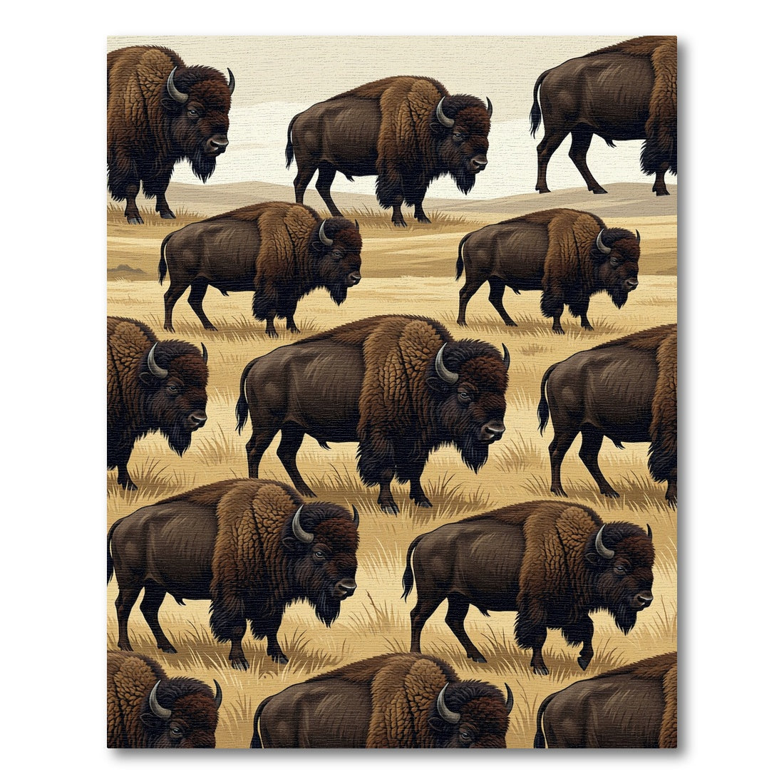 Majestic Wild Bison Meadow Landscape Rug
