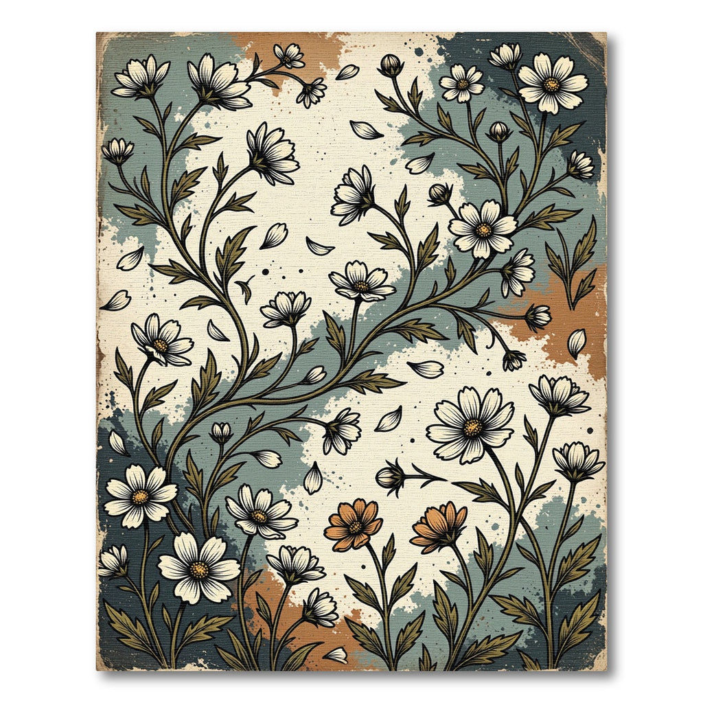 Vintage Sage Wildflower Earthy Ink Illustration Rug