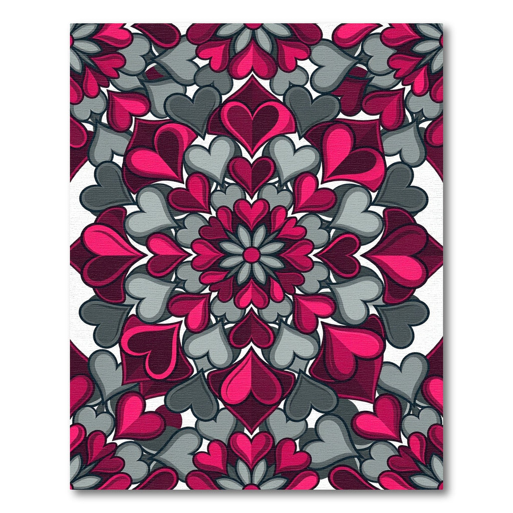 Vibrant Pink and Gray Heart Mandala Rug
