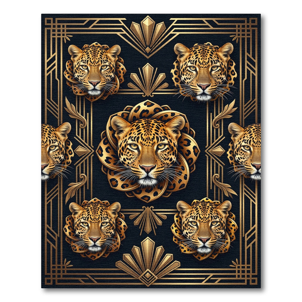 Art Deco Gold Leopard Portrait Frame Rug