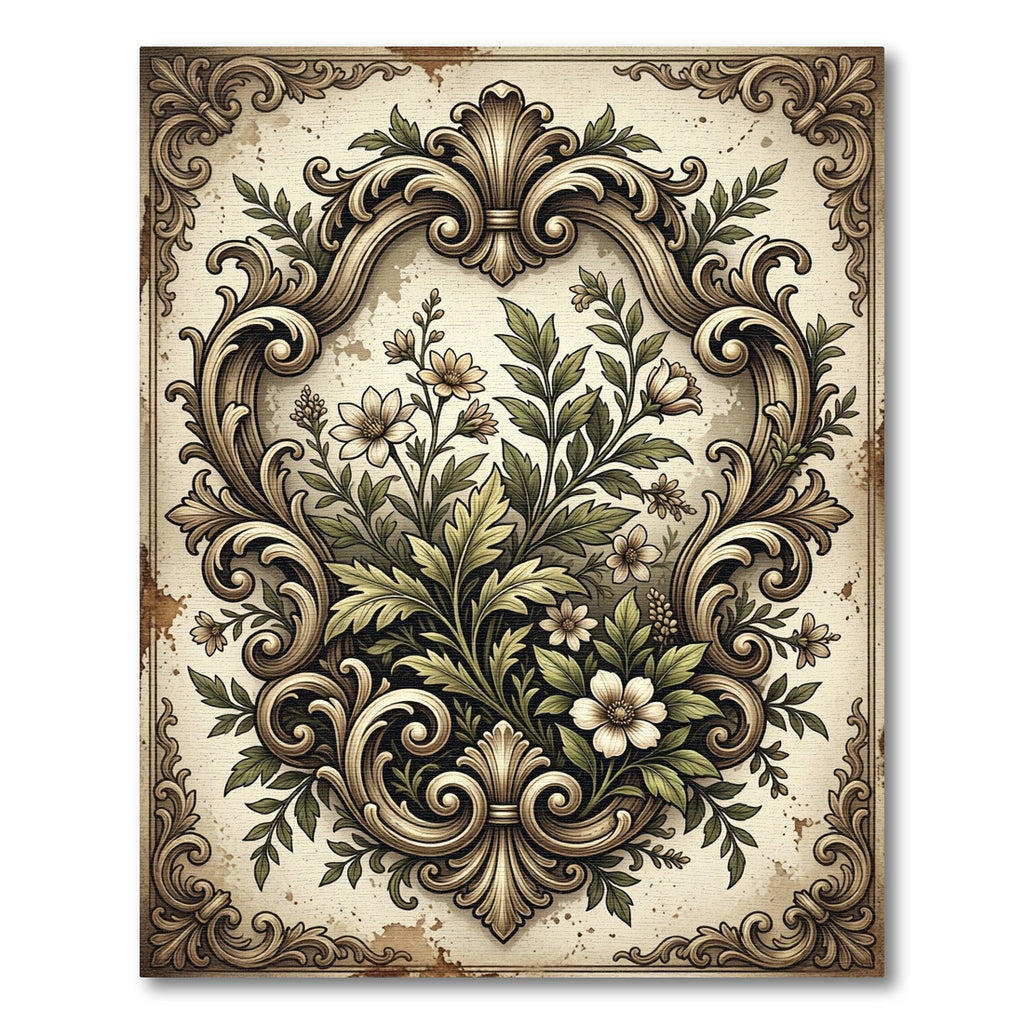 Elegant Cream Botanical Scroll Floral Art Rug