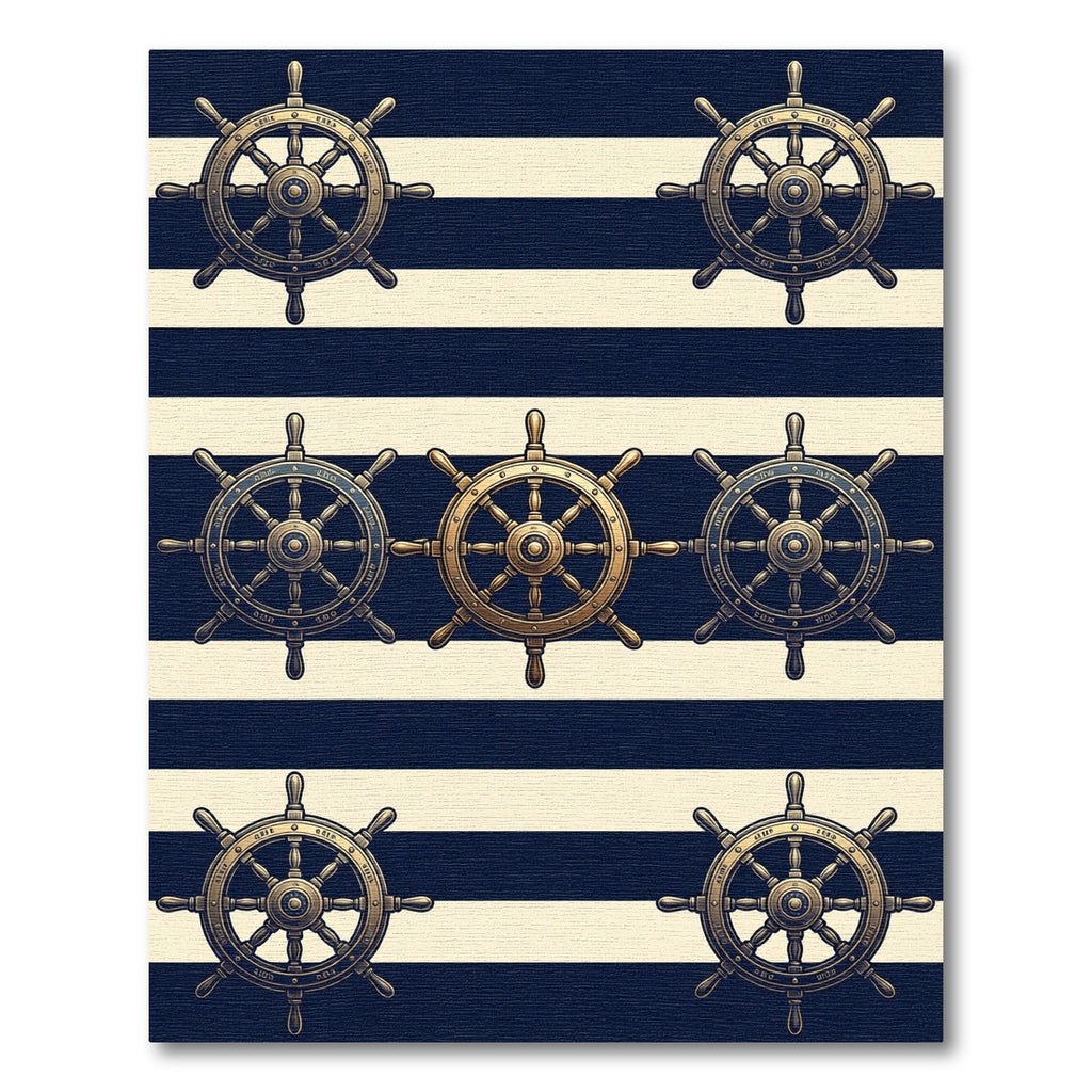 Navy and Cream Nautical Ship Wheel Rug