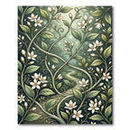 Elegant White Blossom Green Botanical Vine Rug