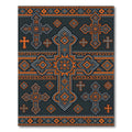 Ornate Charcoal and Orange Cross Emblem Rug