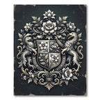 Monochrome Floral Crest Heraldic Emblem Rug