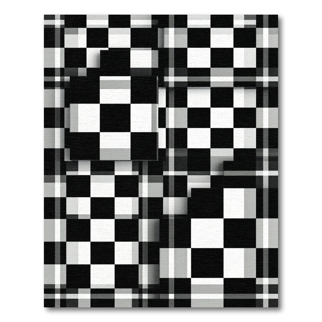 Modern Monochrome Checkered Geometric Block Grid Rug