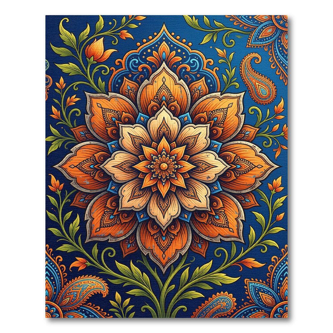 Vibrant Orange Floral Paisley Medallion Rug