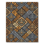 Golden Earth Tone Jaguar Mask Tile Rug