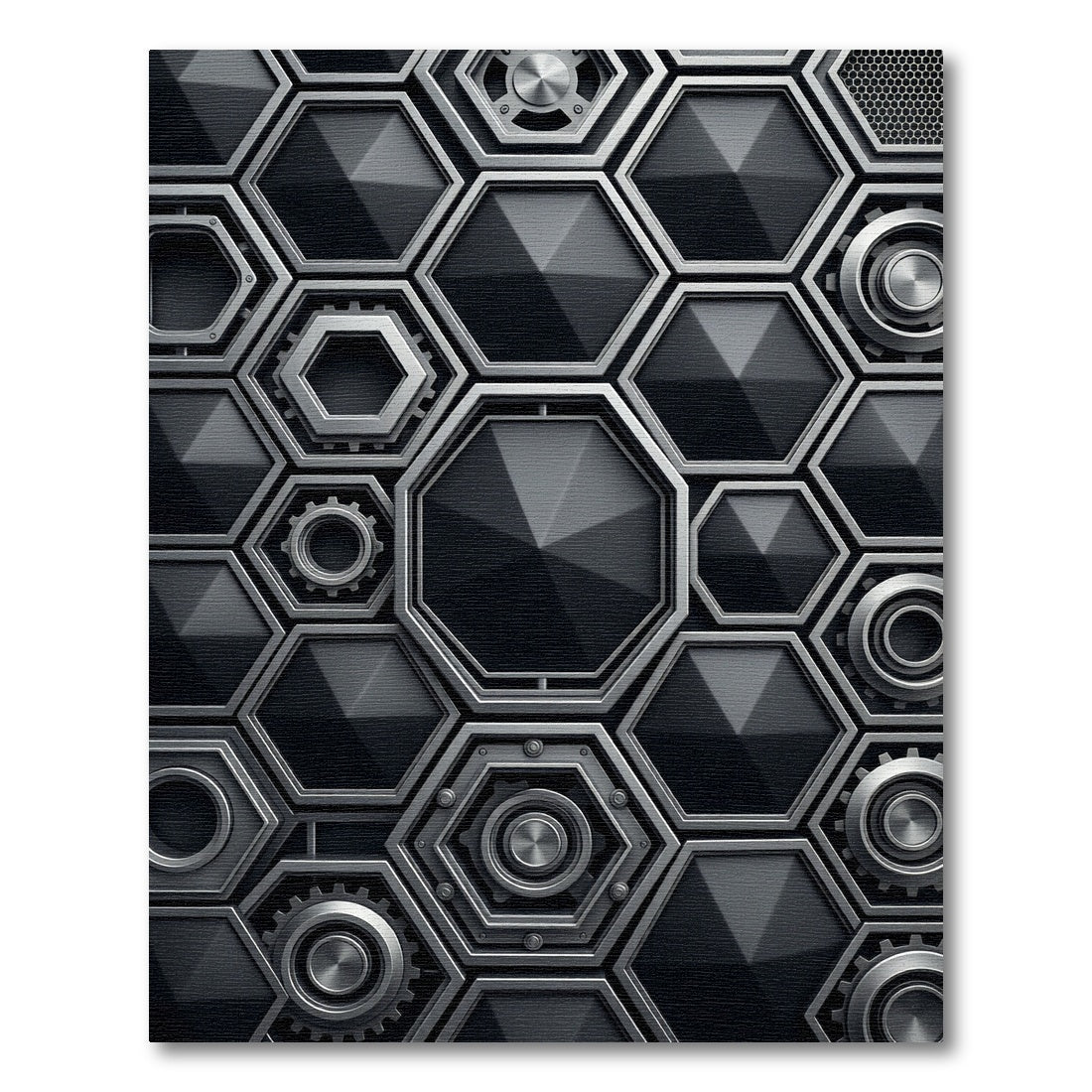 Monochrome Industrial Metallic Hexagonal Structure Rug