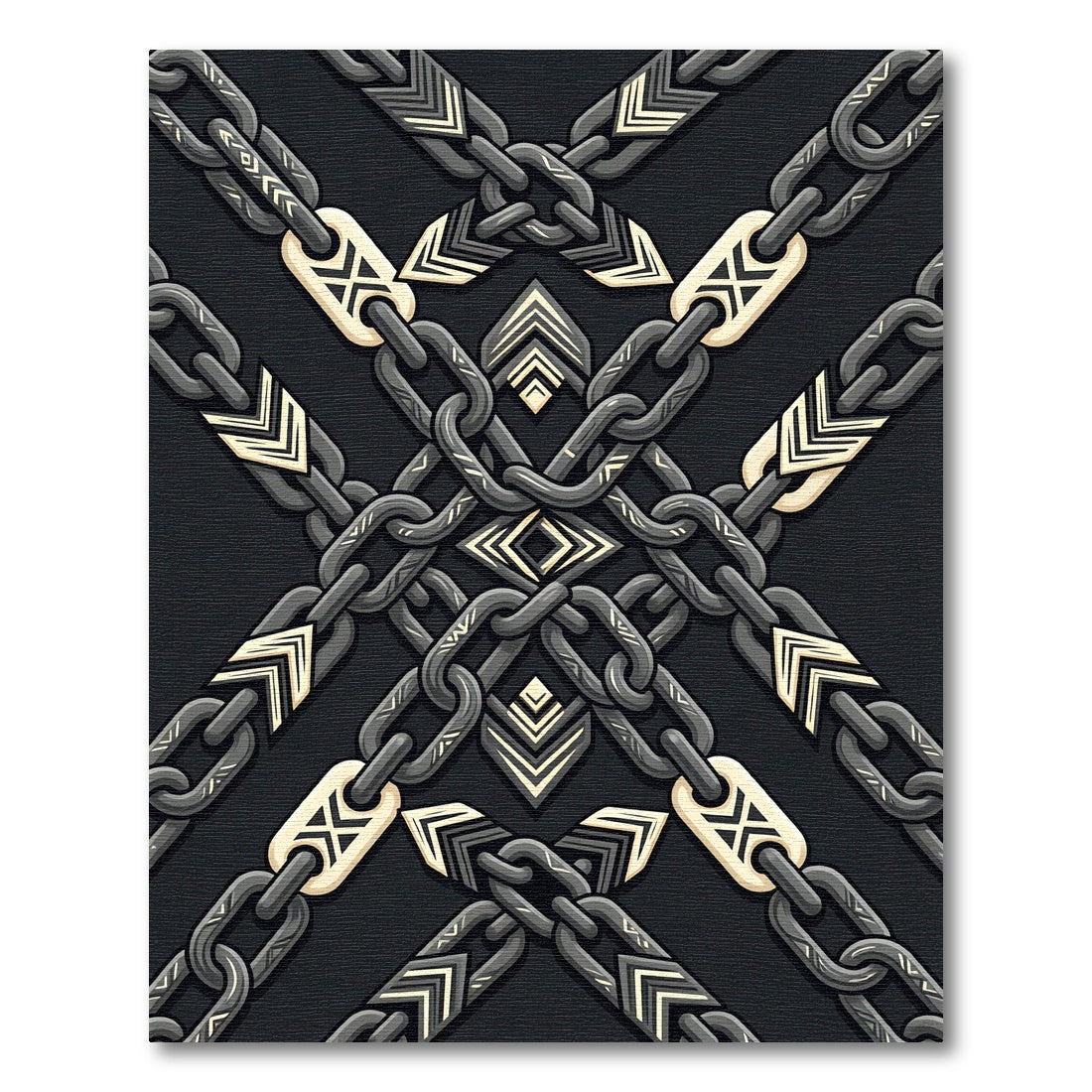 Geometric Monochrome Chain Link Metal Accent Rug