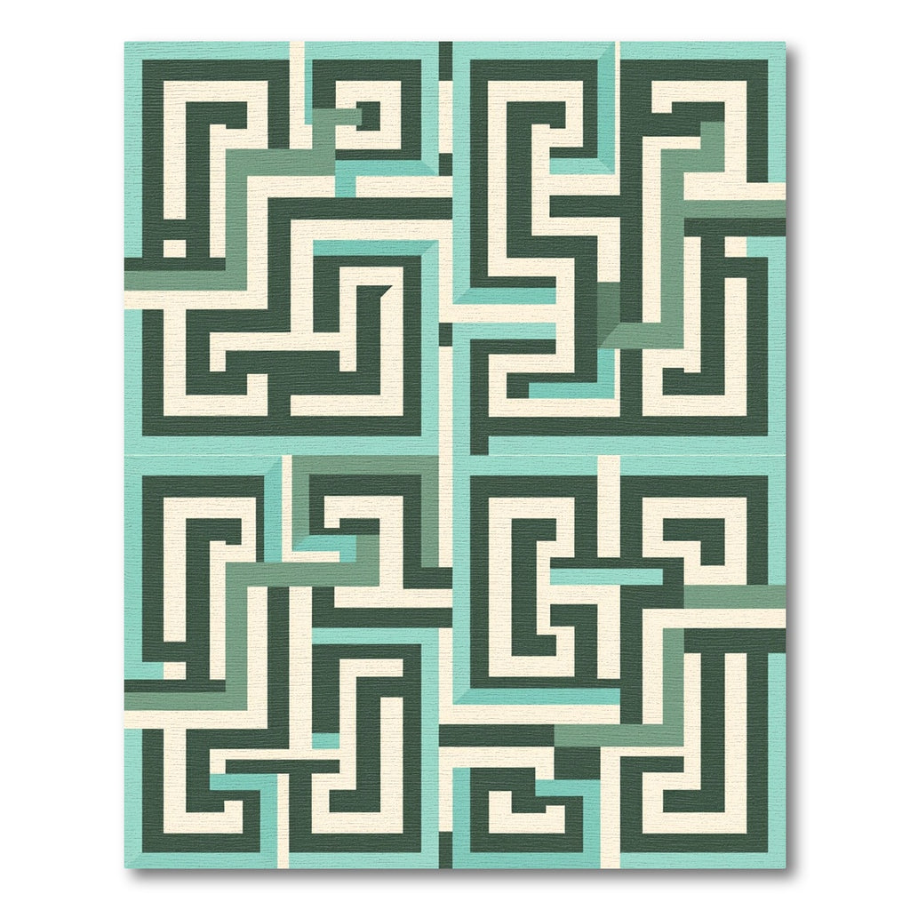 Geometric Teal and Cream Labyrinth Rug