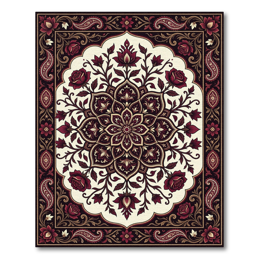 Burgundy Crimson Floral Paisley Medallion Rug