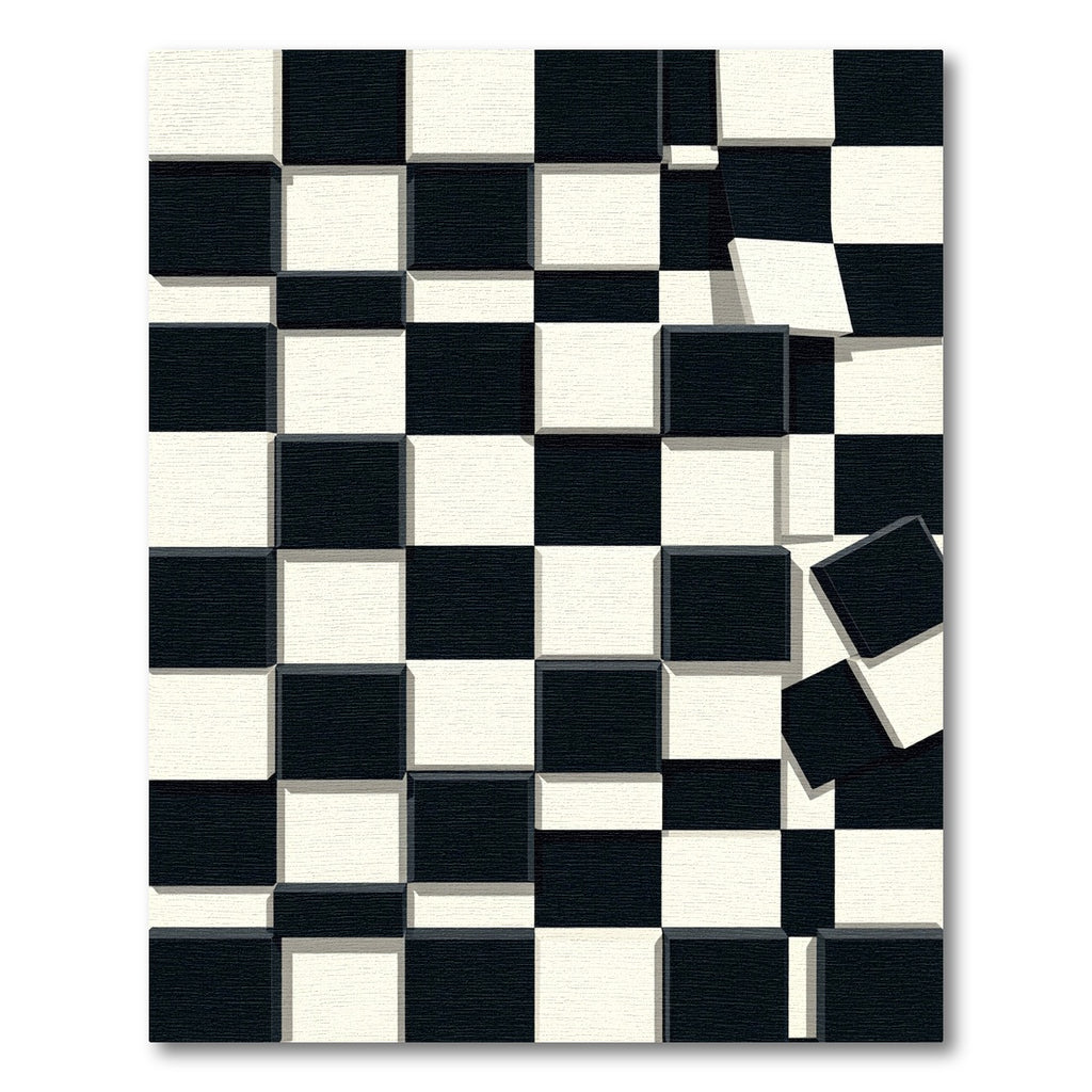 Monochrome Geometric Checkerboard 3D Illusion Rug