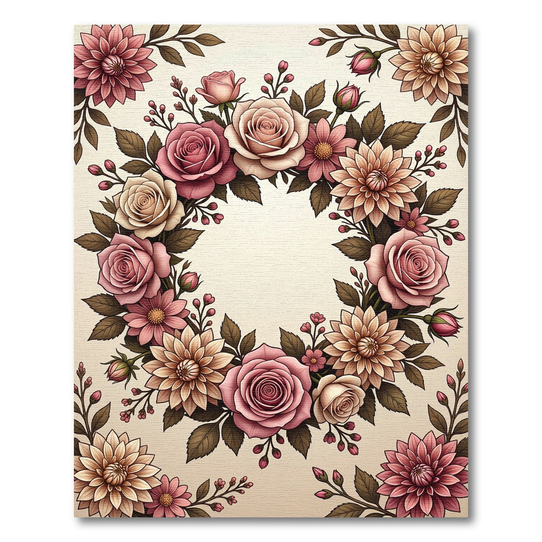 Elegant Dusty Pink Rose Dhalia Wreath Rug