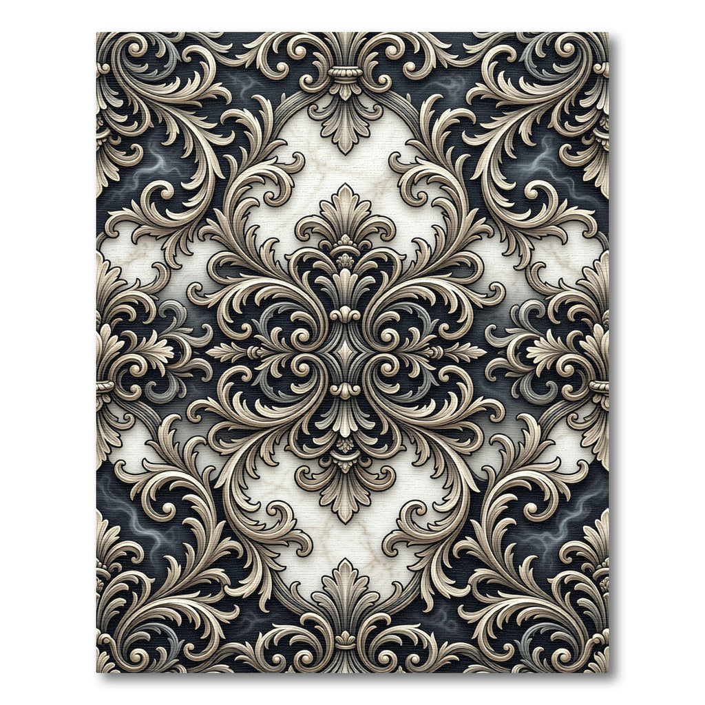 Ornate Gold and Marble Acanthus Swirl Rug