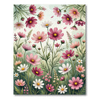 Soft Pink Cosmos Meadow Watercolor Art Rug