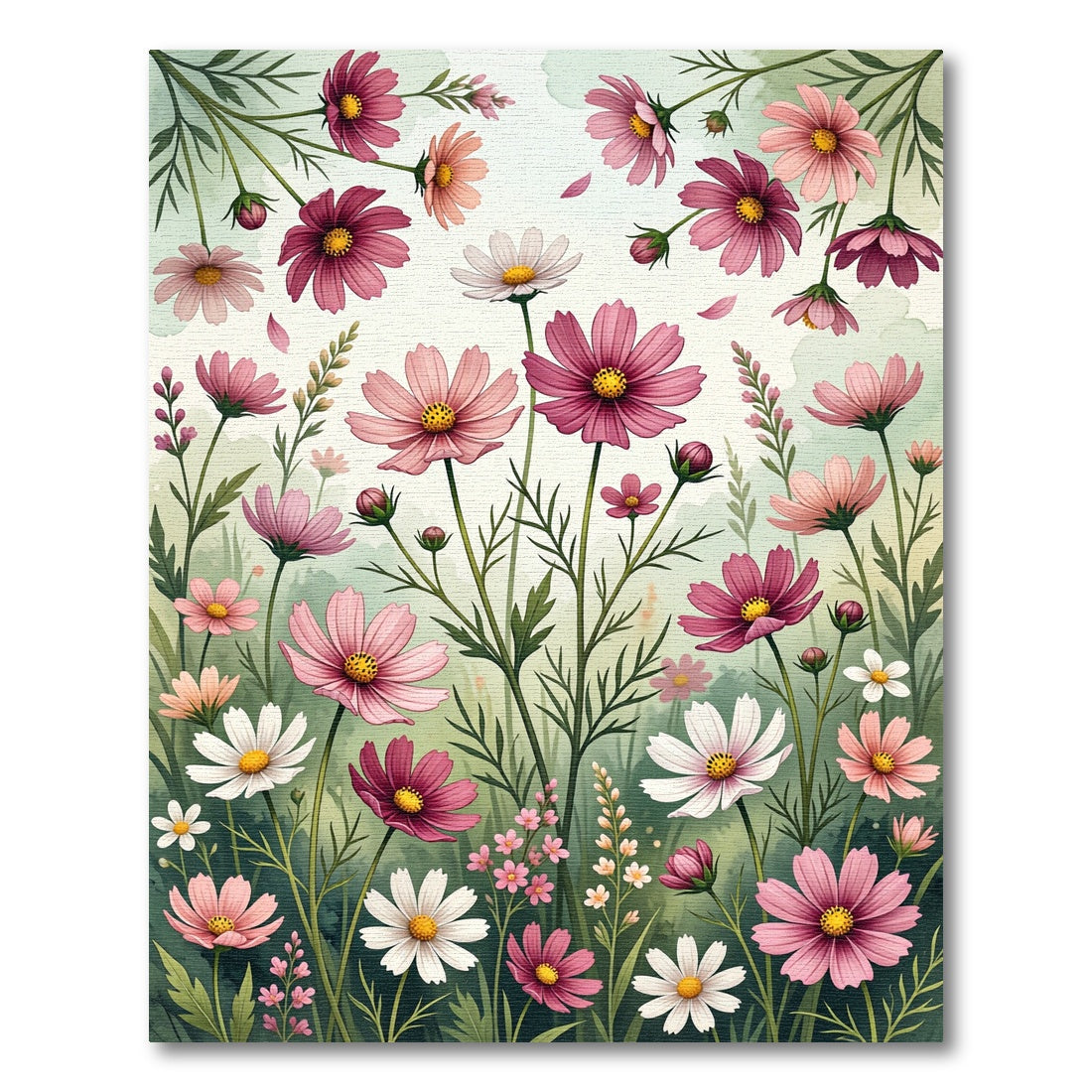 Soft Pink Cosmos Meadow Watercolor Art Rug