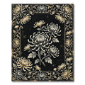 Golden Chrysanthemum Noir Botanical Illustration Rug