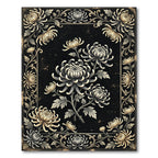 Golden Chrysanthemum Noir Botanical Illustration Rug