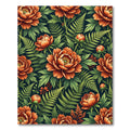 Vibrant Terracotta Peony Fern Botanical Composition Rug