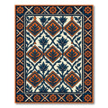 Orange Floral Navy Geometric Diamond Tile Rug