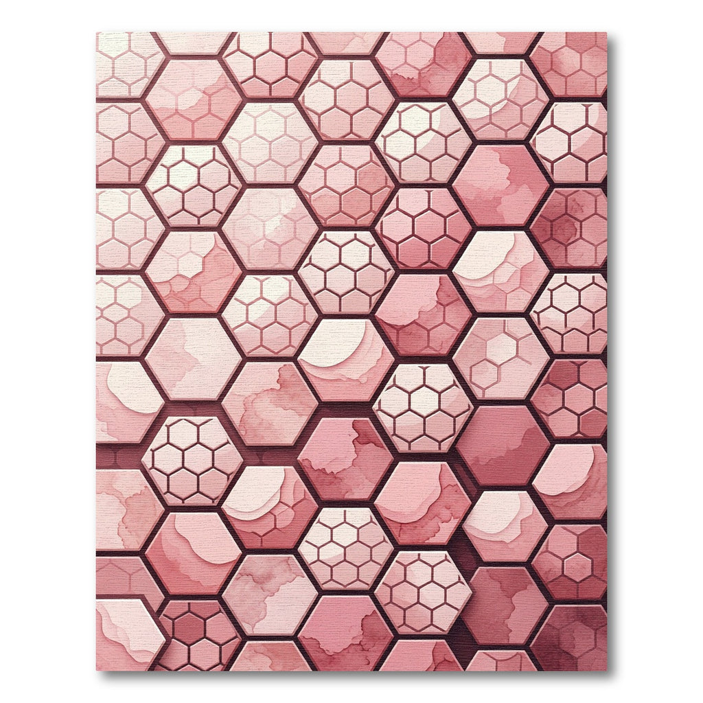 Coral Pink Hexagonal Watercolor Layers Rug