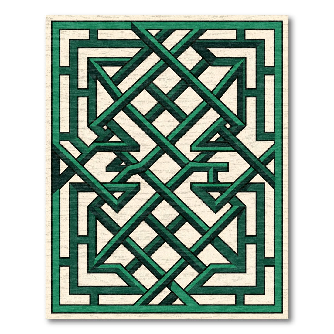 Emerald Interlocking Lattice Geometric Art Rug