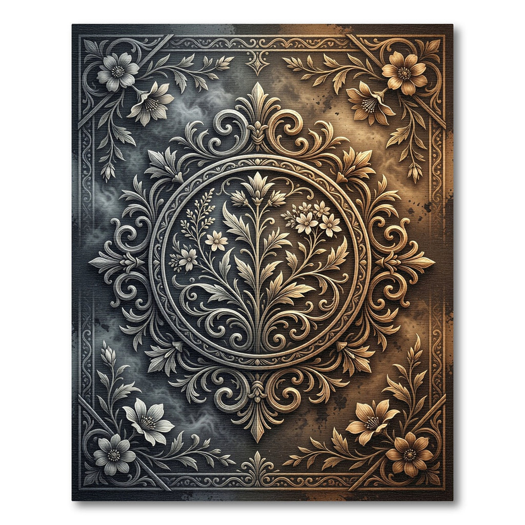 Dual Tone Floral Embellished Medallion Rug