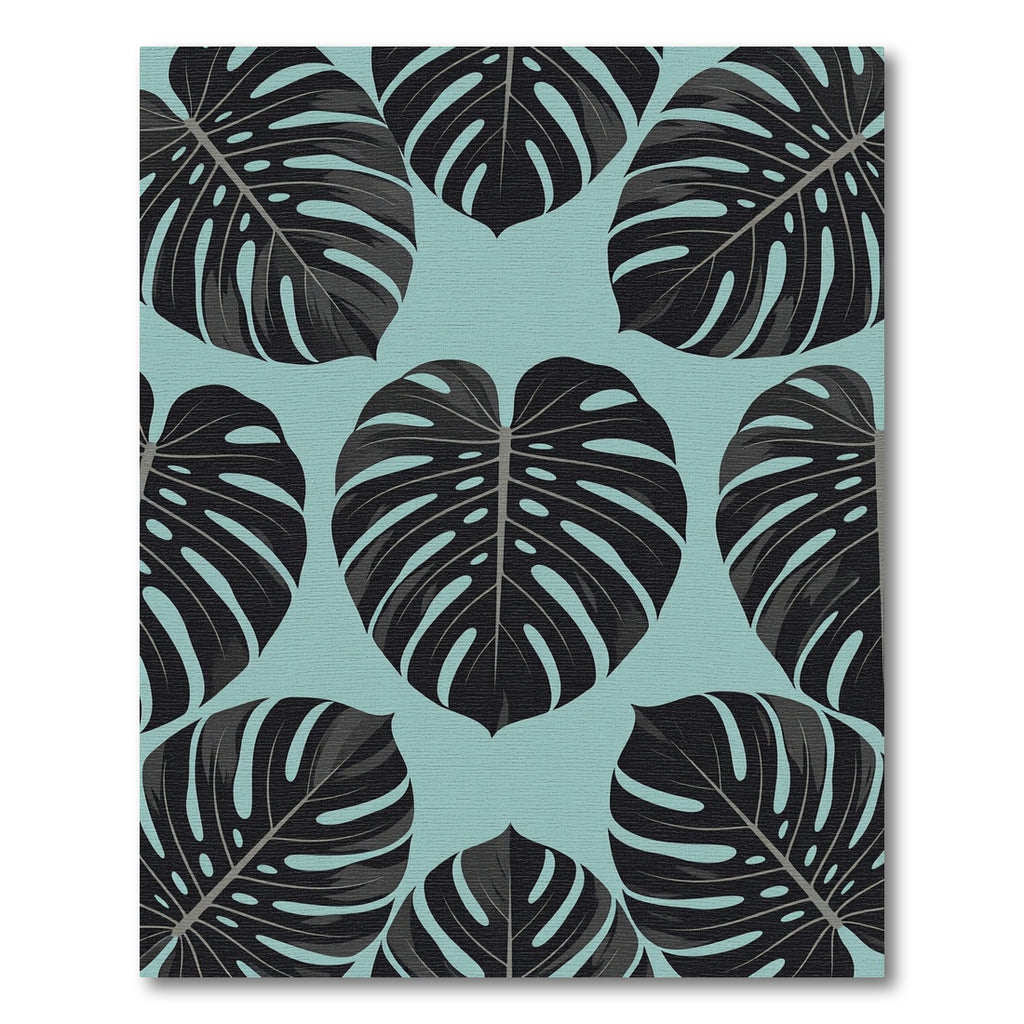 Dark Tropical Monstera Leaf Sage Teal Rug