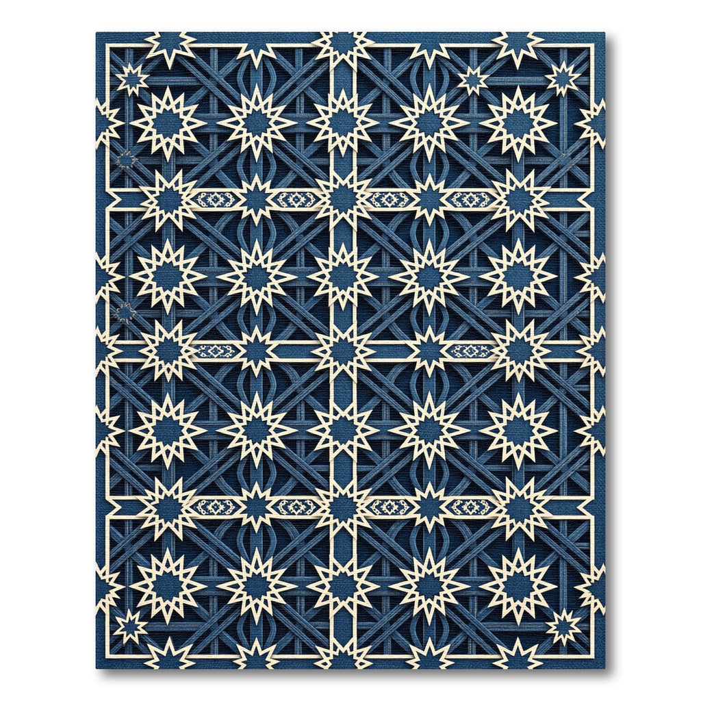 Midnight Geometric Navy Star Grid Rug