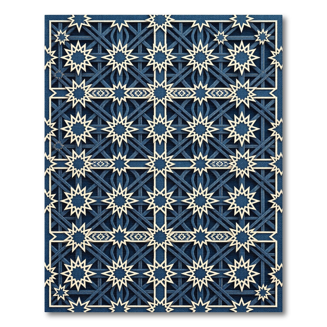 Midnight Geometric Navy Star Grid Rug