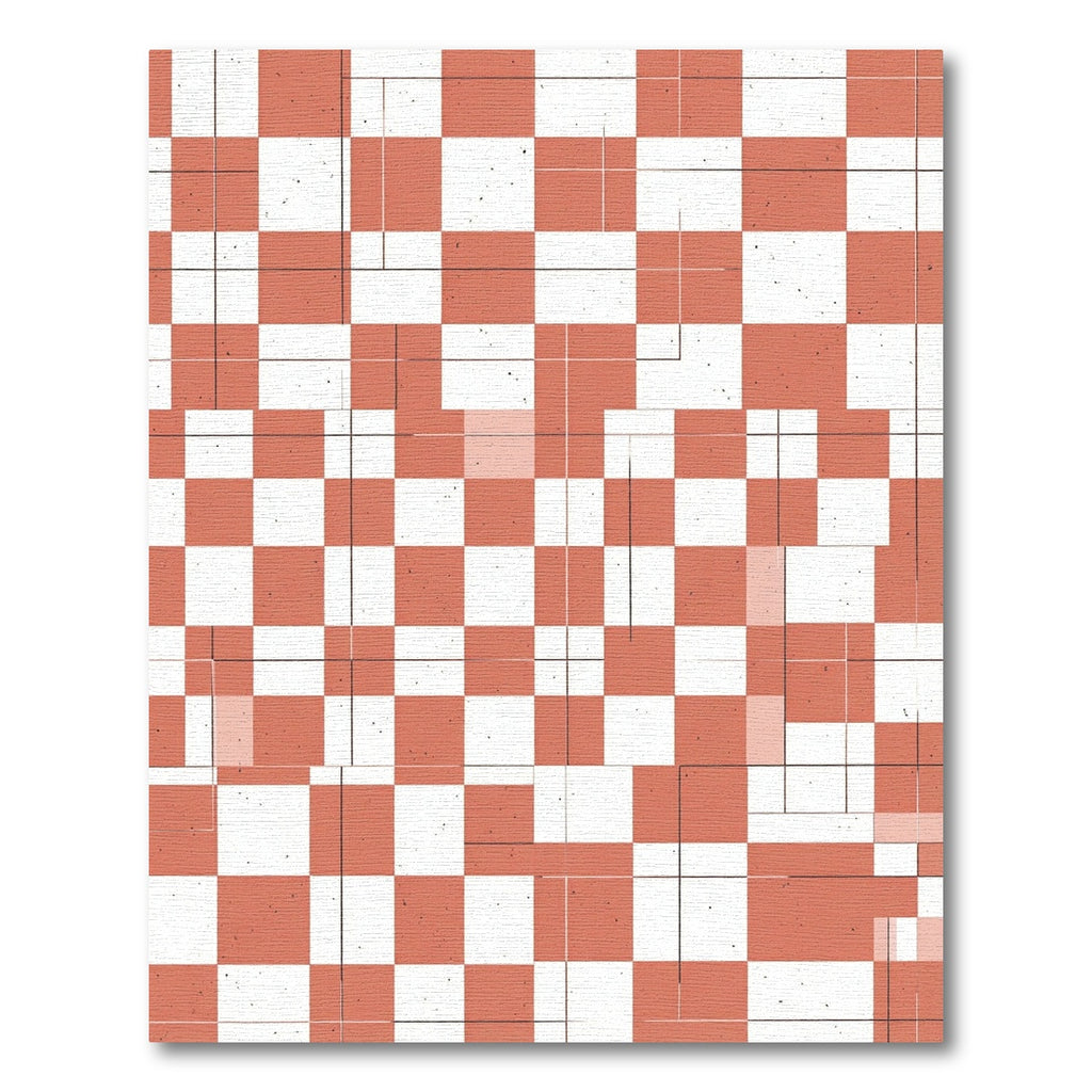 Terracotta Peach Checkered Grid Abstract Rug
