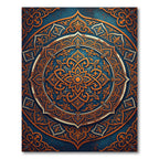 Ornate Blue Orange Mandala Geometric Rug
